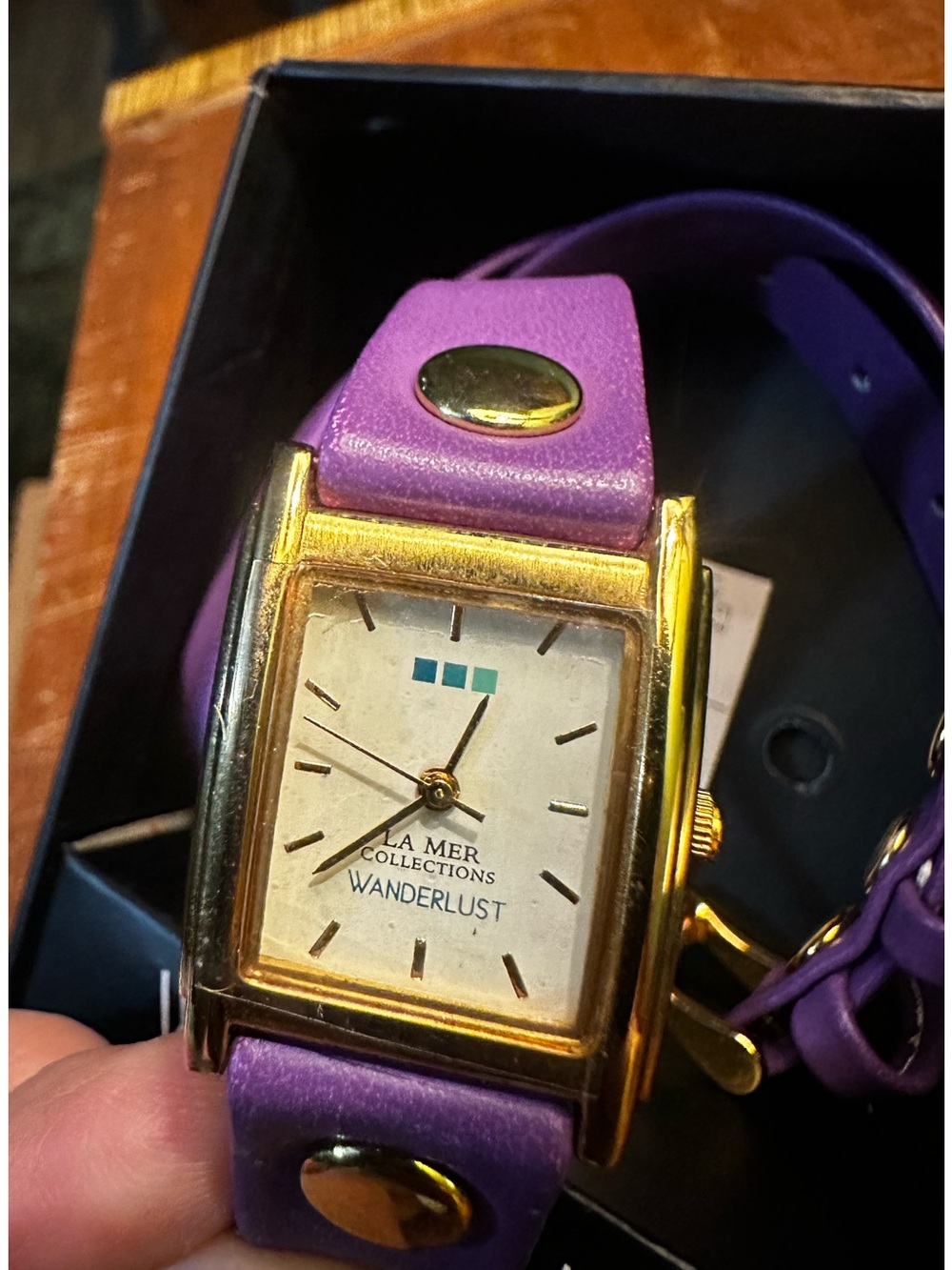 LA MER WANDERLUST triple wrap purple retro watch gold face